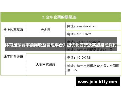 体育足球赛事票务收益管理平台升级优化方案及实施路径探讨