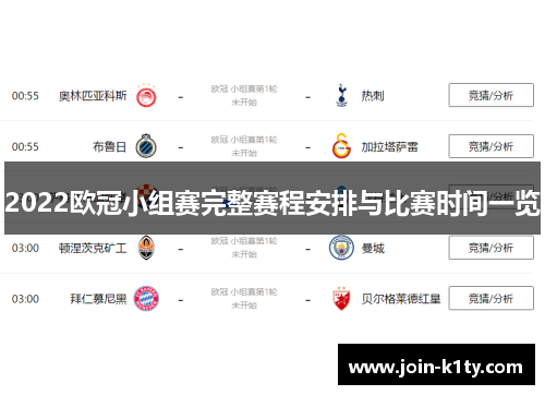 2022欧冠小组赛完整赛程安排与比赛时间一览